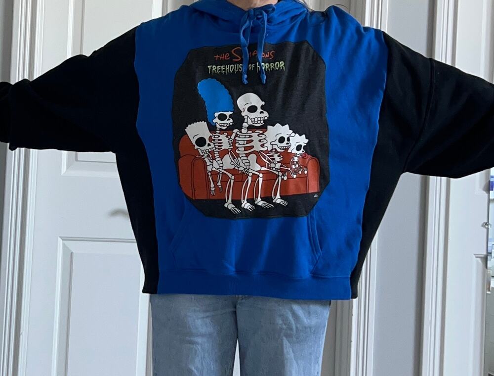 The Simpsons hoodie, reworked. Treehouse of Horror Upcycled sweatshirt